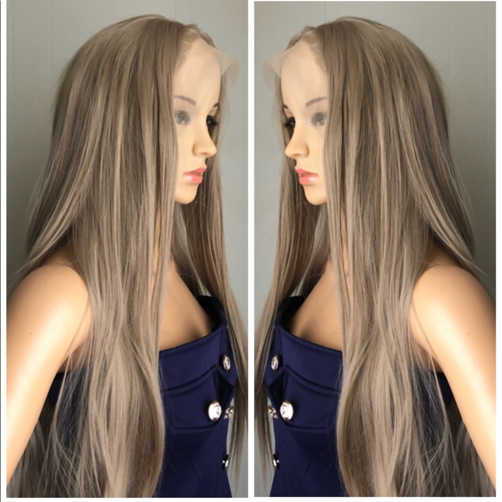 NWT 33” lace human hair Remy mix halo /dirty blonde blended straight long wig - Picture 2 of 15